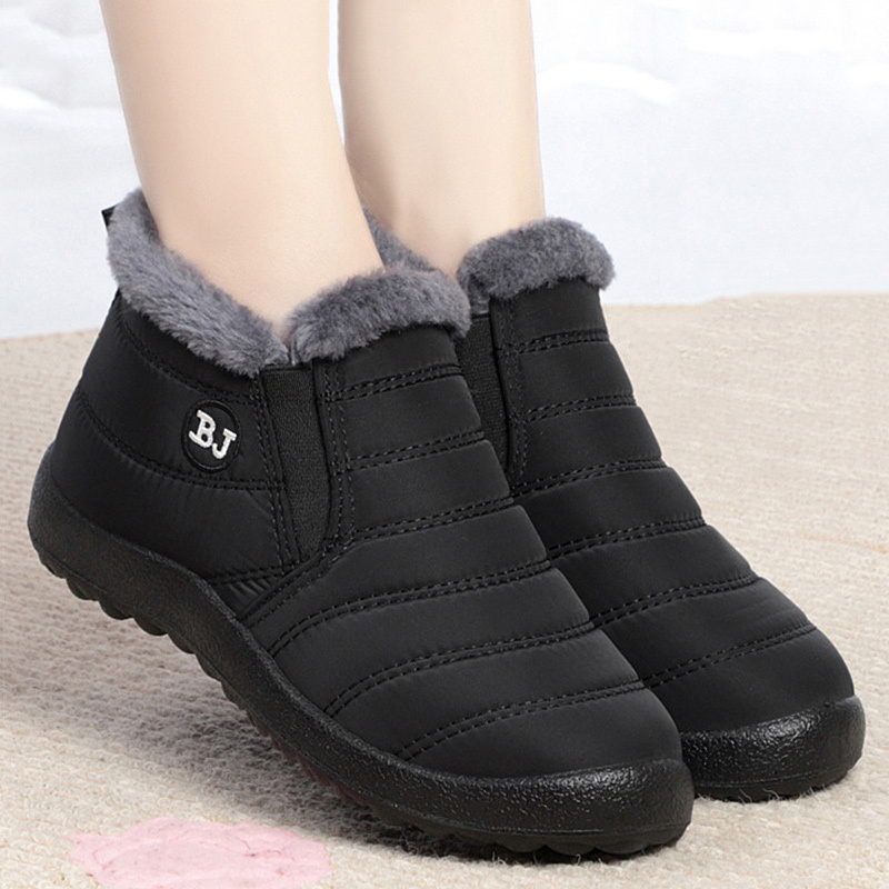 womens fleece lining snow boots waterproof slip on thermal ankle boots winter warm plush short boots details 2