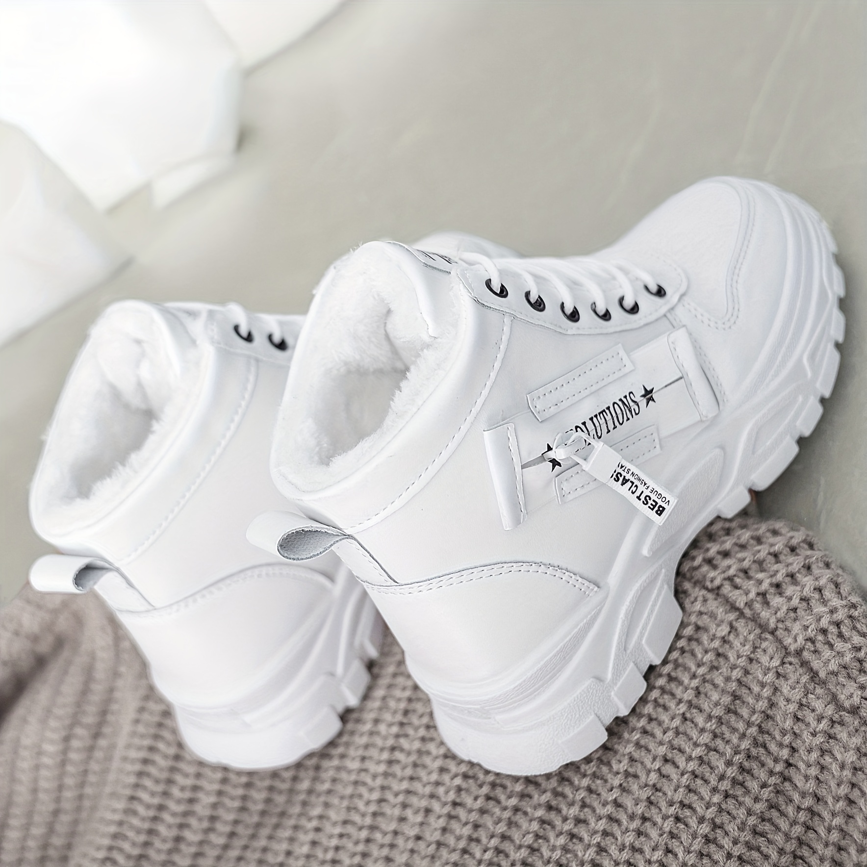 womens platform short boots casual lace up plush lined winter boots comfortable side zipper ankle boots details 0