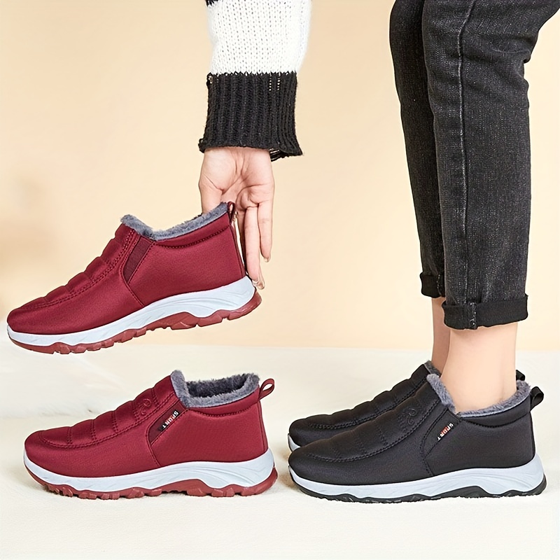 womens solid color fluffy boots slip on thermal lined platform soft sole boots winter plush warm comfy shoes details 0