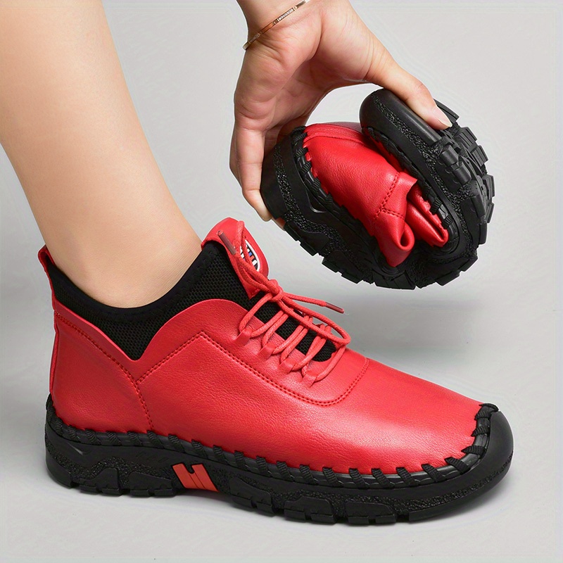 womens flat high top boots comfy solid color lace up ankle boots casual non slip shoes details 3