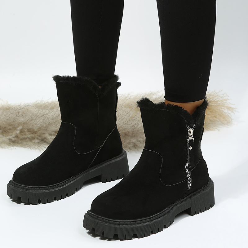 womens plush lined snow boots side zipper solid color suedette short boots winter warm outdoor boots details 2