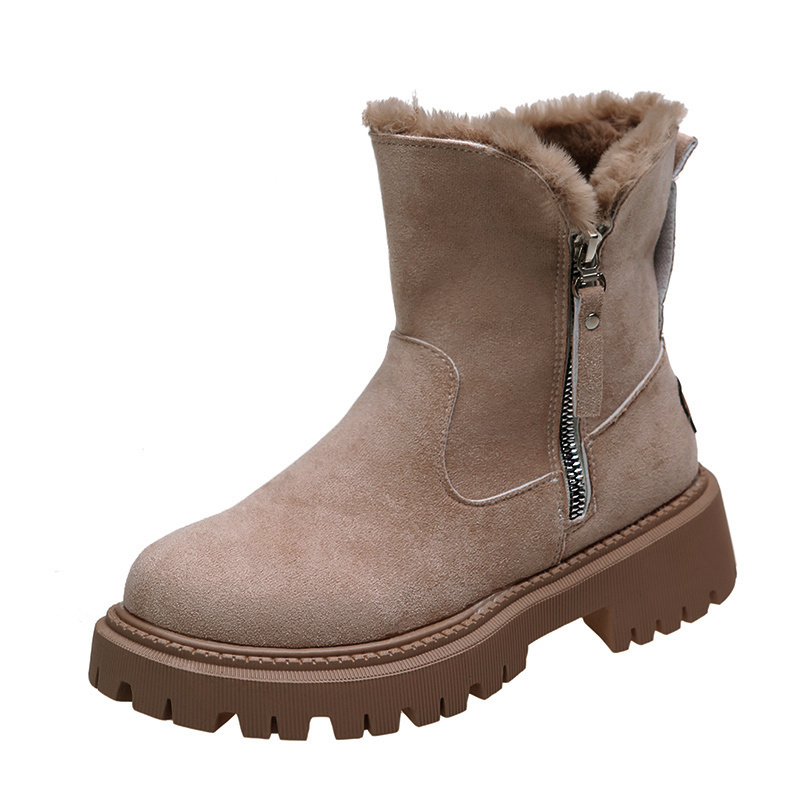 womens plush lined snow boots side zipper solid color suedette short boots winter warm outdoor boots details 5