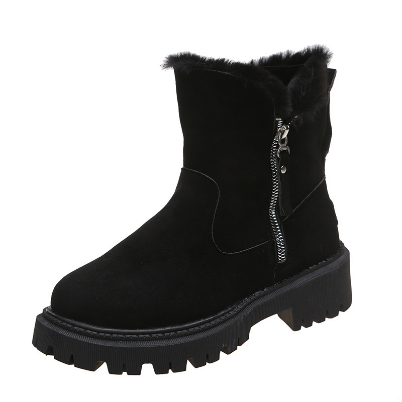 womens plush lined snow boots side zipper solid color suedette short boots winter warm outdoor boots details 6