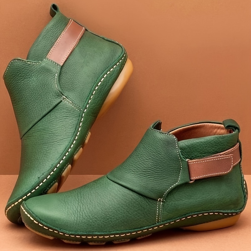 womens solid color trendy boots slip on soft sole platform buckle belt boots versatile round toe winter boots details 1