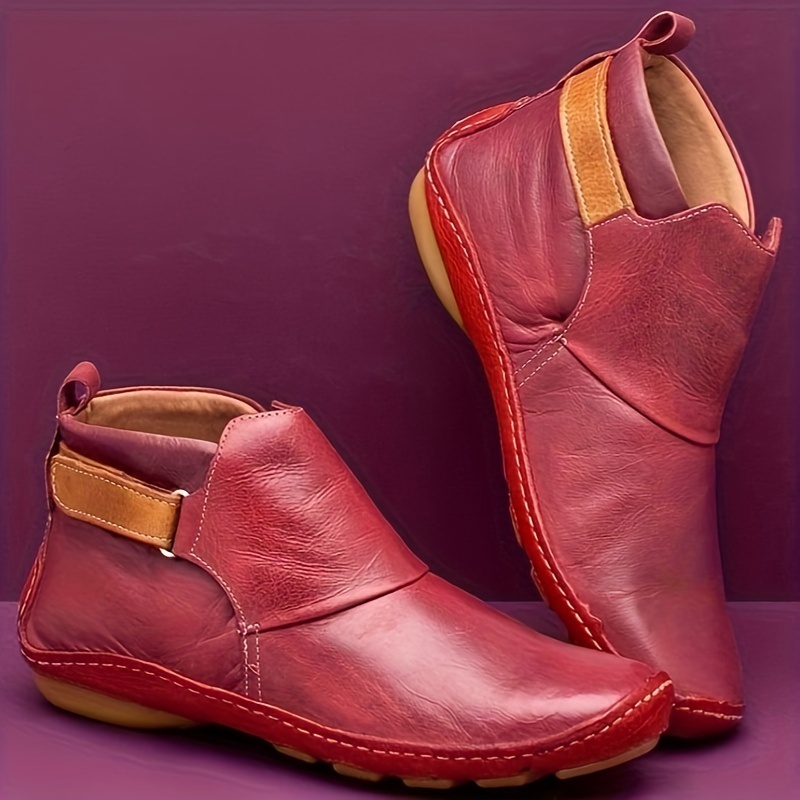womens solid color trendy boots slip on soft sole platform buckle belt boots versatile round toe winter boots details 2