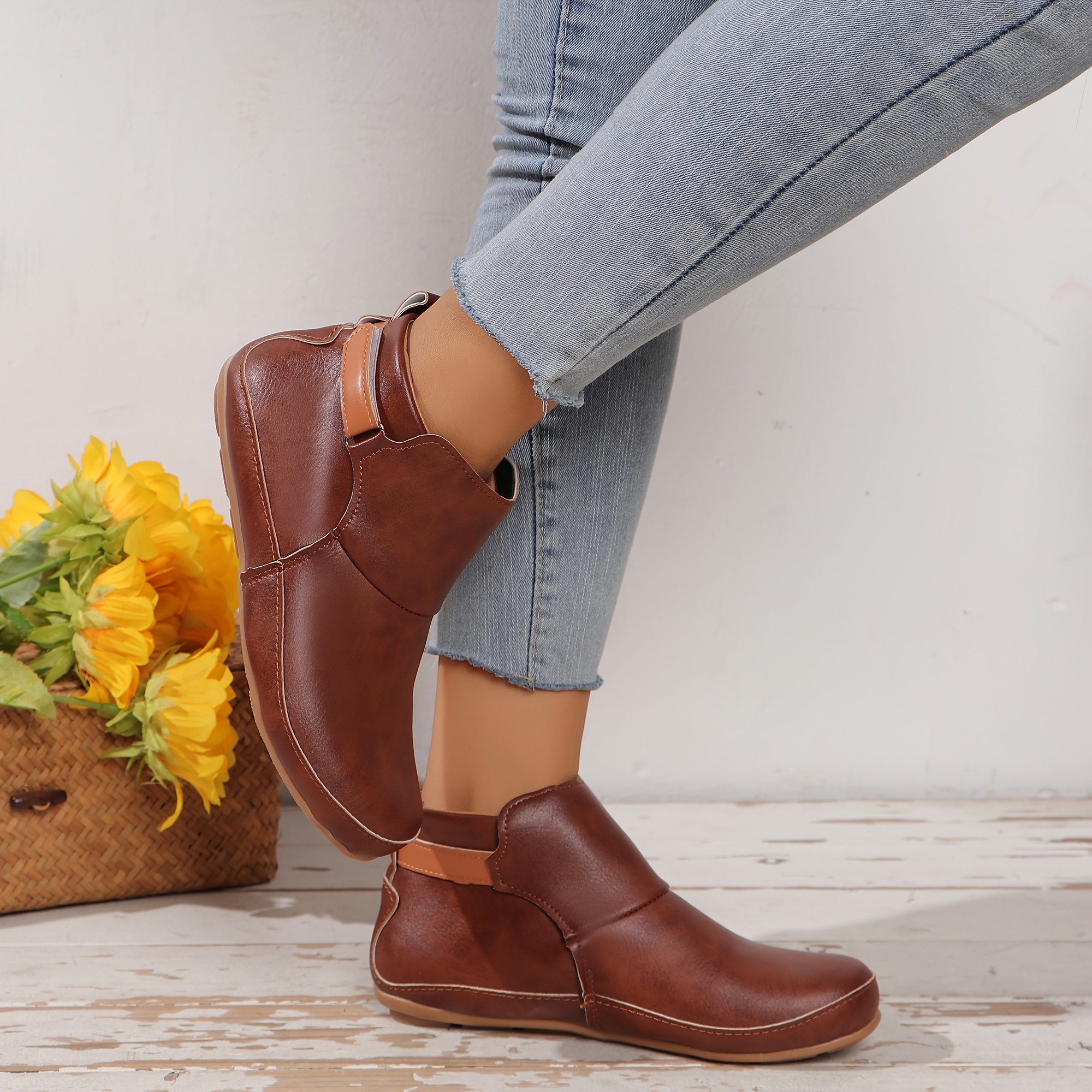 womens solid color trendy boots slip on soft sole platform buckle belt boots versatile round toe winter boots details 6