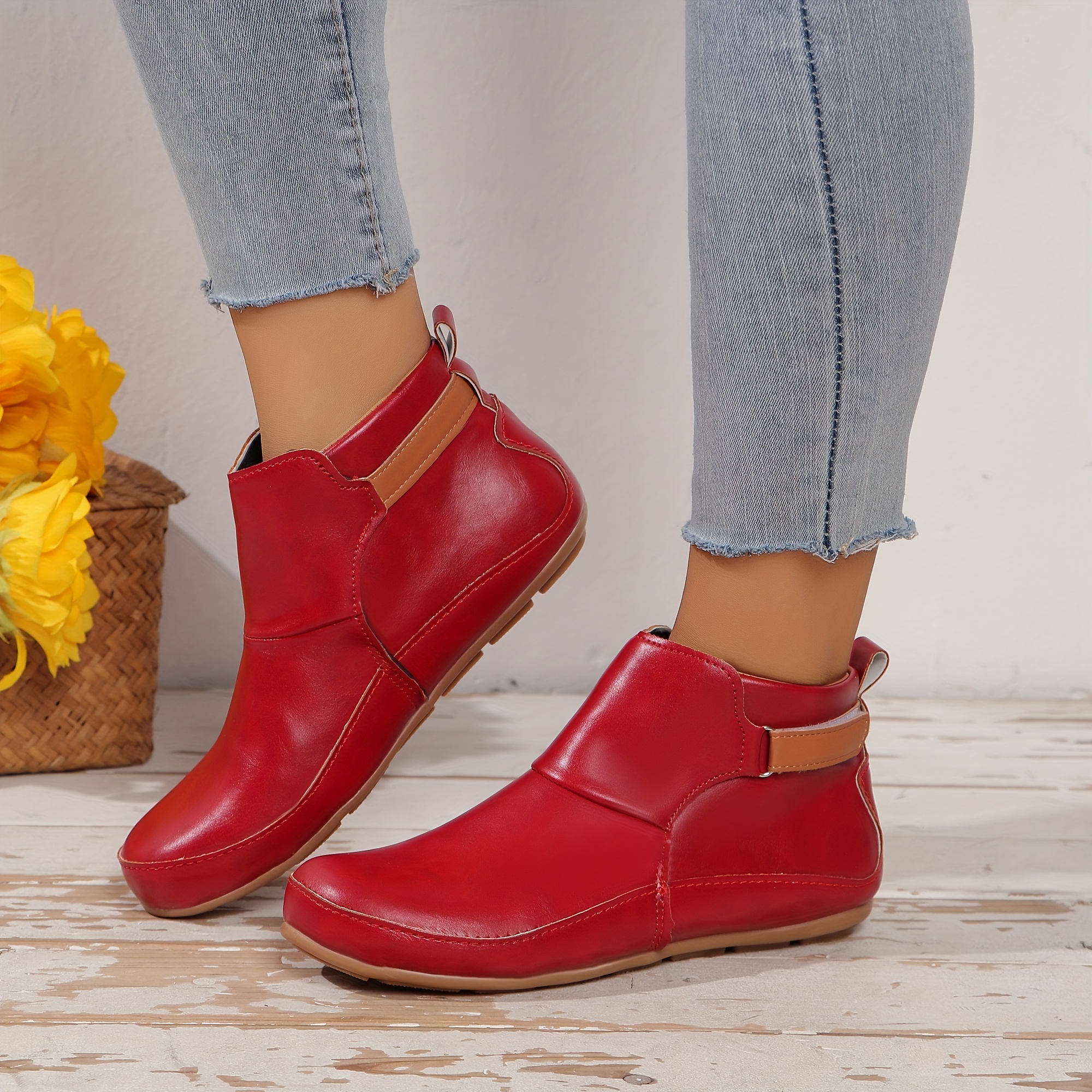 womens solid color trendy boots slip on soft sole platform buckle belt boots versatile round toe winter boots details 7