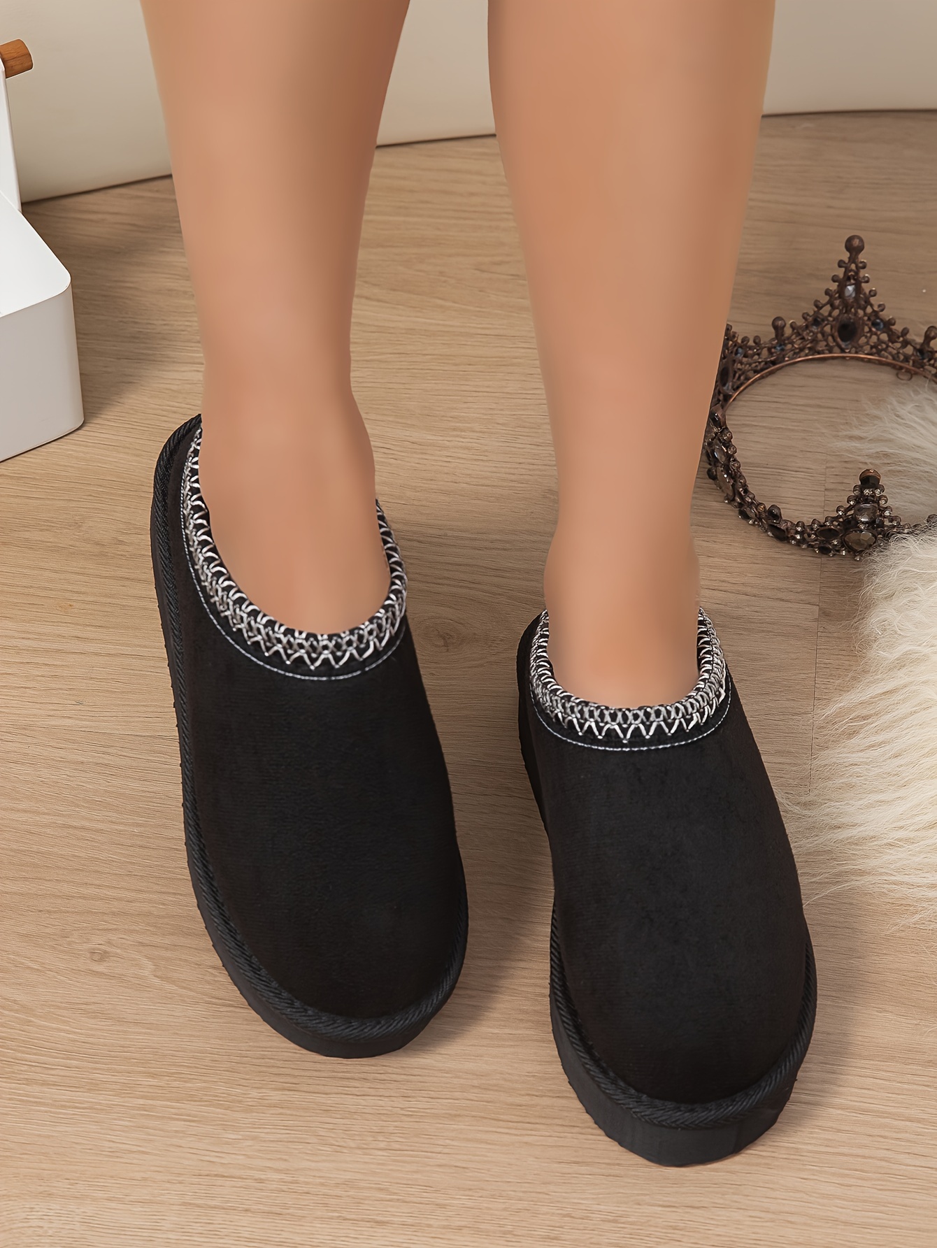 womens plush lined flatform boots thermal soft sole backless snow boots winter warm outdoor ankle boots details 2